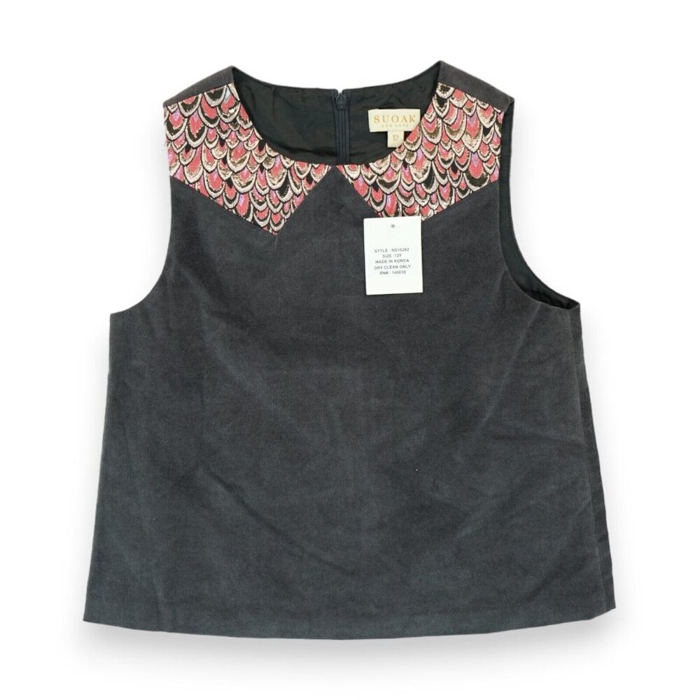 NWT Suoak New York Gray Velvet Peacock Top Size 12Y‎ Girls ~ Young
